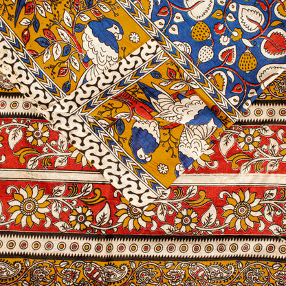 Sanskriti Vintage Saree White Cotton Silk Handmade Kalamkari Sari 6 Blouse PC