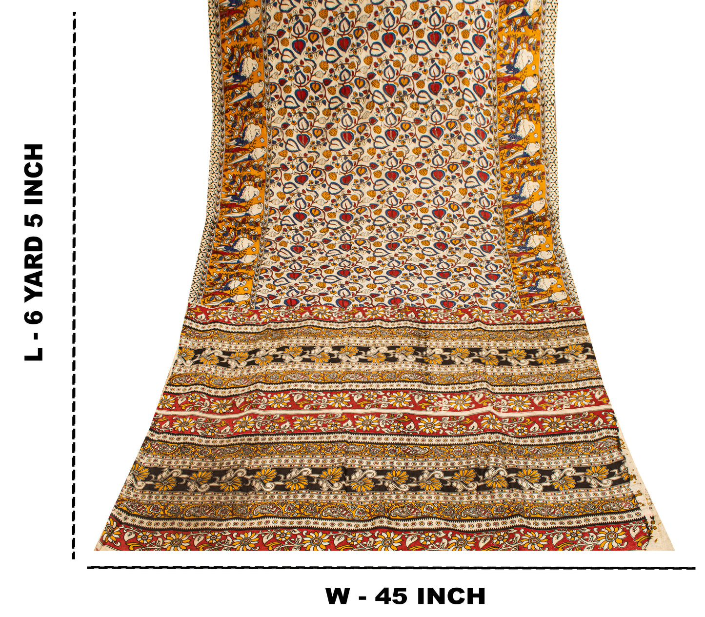 Sanskriti Vintage Saree White Cotton Silk Handmade Kalamkari Sari 6 Blouse PC