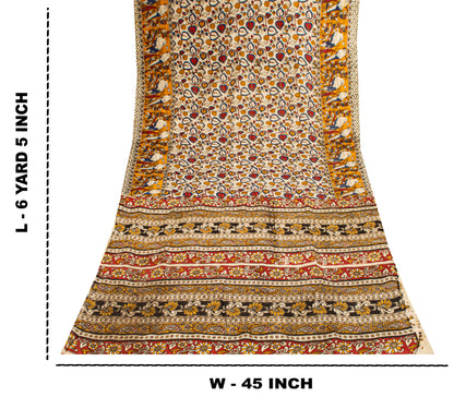 Sanskriti Vintage Saree White Cotton Silk Handmade Kalamkari Sari 6 Blouse PC