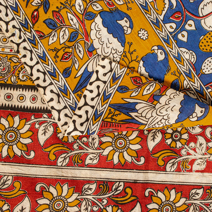 Sanskriti Vintage Saree White Cotton Silk Handmade Kalamkari Sari 6 Blouse PC
