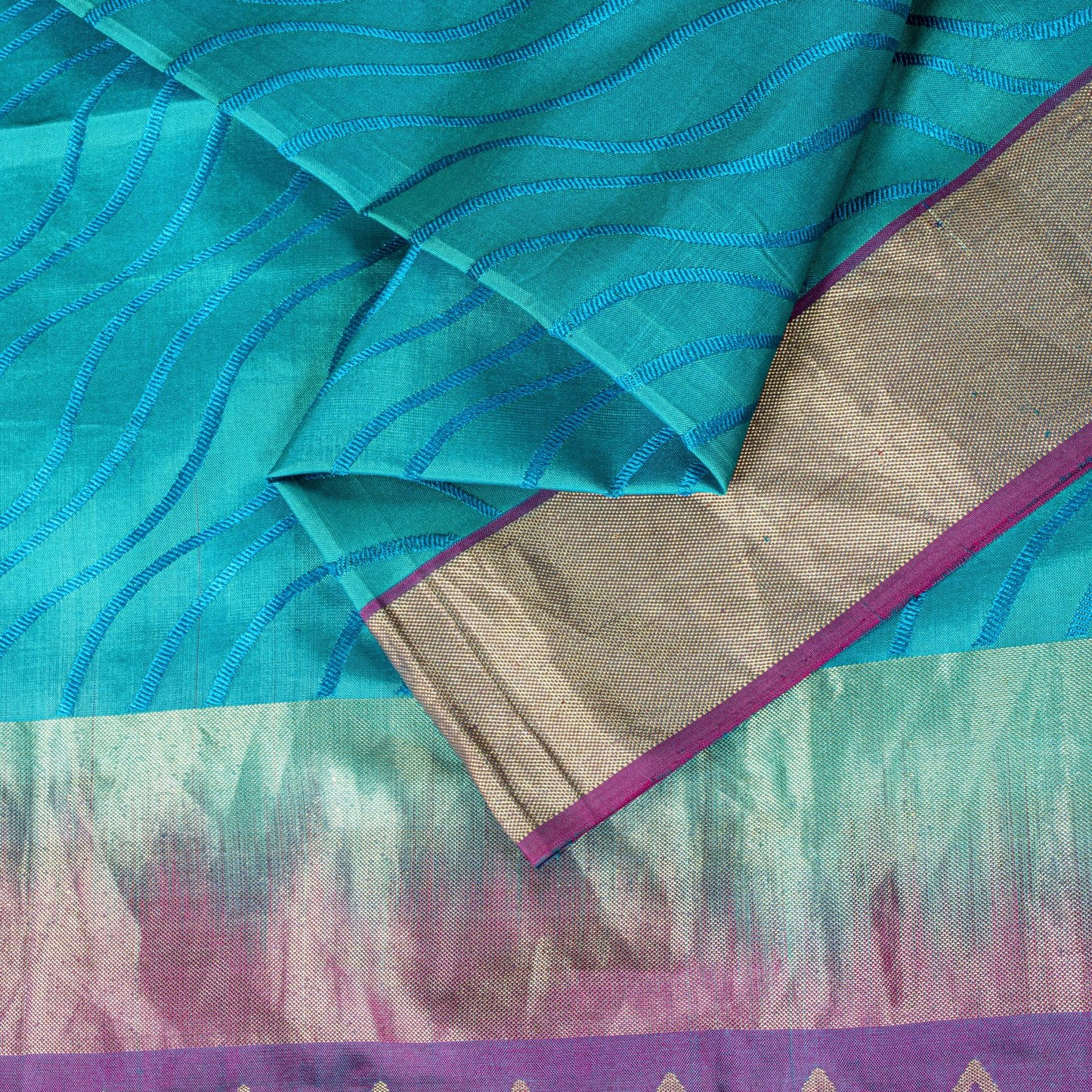 Sanskriti Vintage Saree Blue Pure Silk Brocade Zari Hand Woven Sari 5.5 Yd Craft