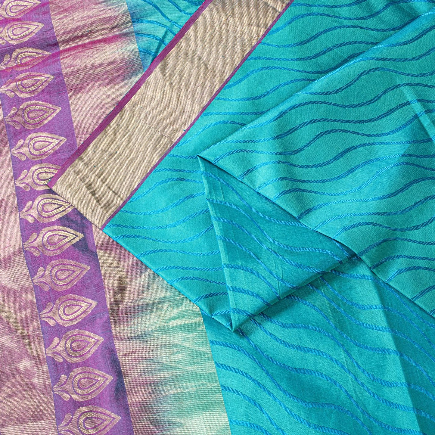 Sanskriti Vintage Saree Blue Pure Silk Brocade Zari Hand Woven Sari 5.5 Yd Craft