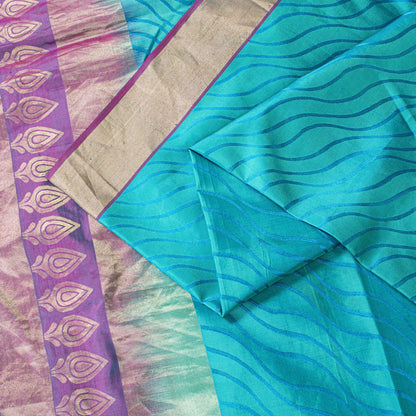 Sanskriti Vintage Saree Blue Pure Silk Brocade Zari Hand Woven Sari 5.5 Yd Craft
