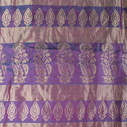 Sanskriti Vintage Saree Blue Pure Silk Brocade Zari Hand Woven Sari 5.5 Yd Craft