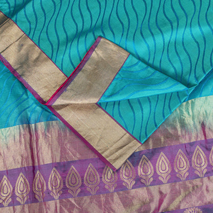 Sanskriti Vintage Saree Blue Pure Silk Brocade Zari Hand Woven Sari 5.5 Yd Craft