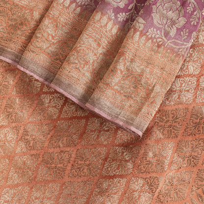 Sanskriti Vintage Saree Pink Soft Pure Silk Brocade Zari Hand Woven Sari 5.5 YD
