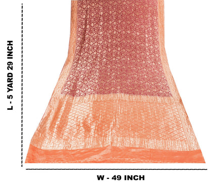 Sanskriti Vintage Saree Pink Soft Pure Silk Brocade Zari Hand Woven Sari 5.5 YD