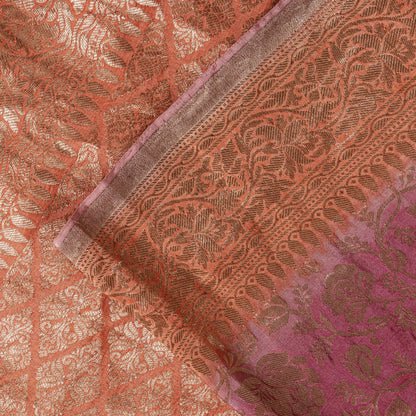 Sanskriti Vintage Saree Pink Soft Pure Silk Brocade Zari Hand Woven Sari 5.5 YD