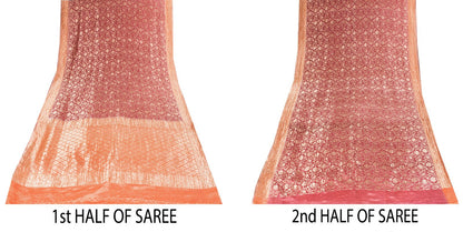 Sanskriti Vintage Saree Pink Soft Pure Silk Brocade Zari Hand Woven Sari 5.5 YD