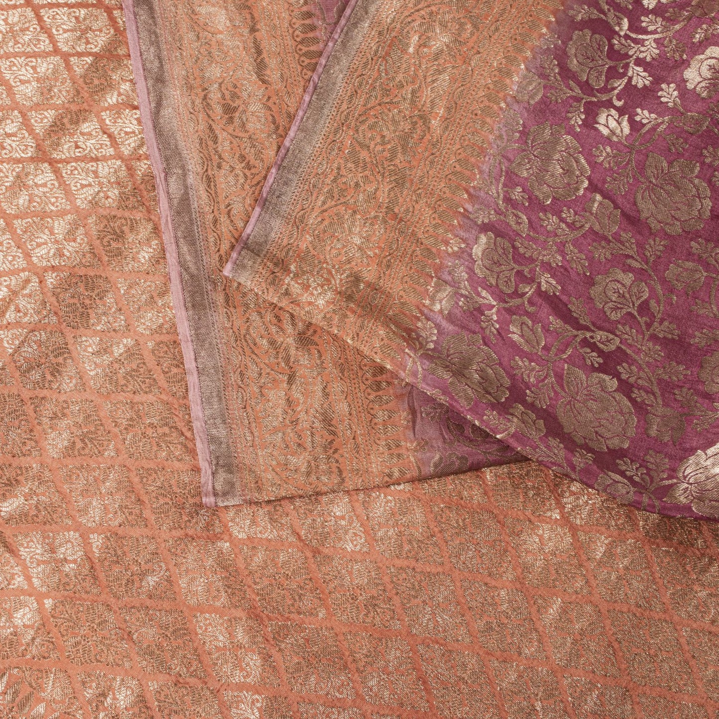 Sanskriti Vintage Saree Pink Soft Pure Silk Brocade Zari Hand Woven Sari 5.5 YD