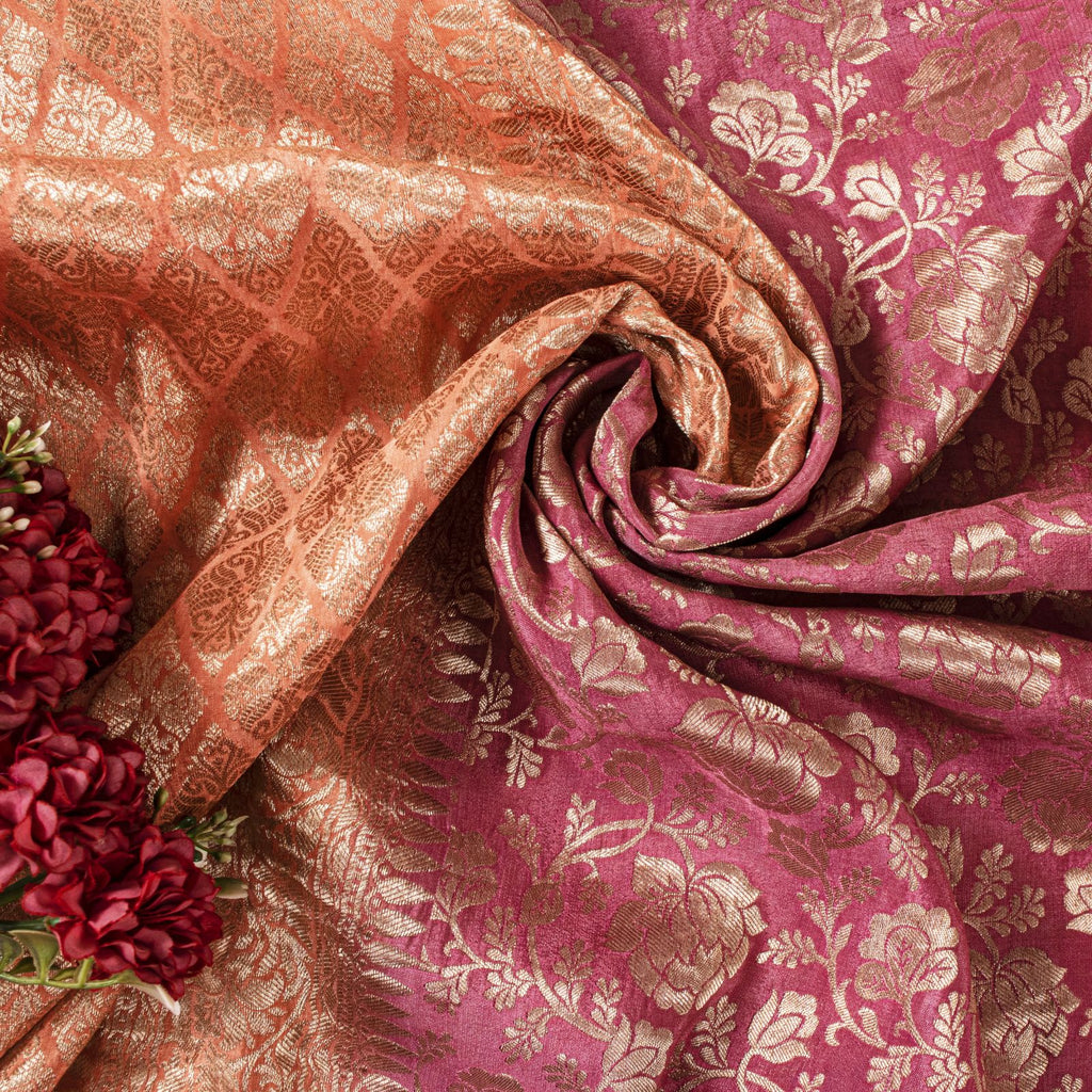 Sanskriti Vintage Saree Pink Soft Pure Silk Brocade Zari Hand Woven Sari 5.5 YD