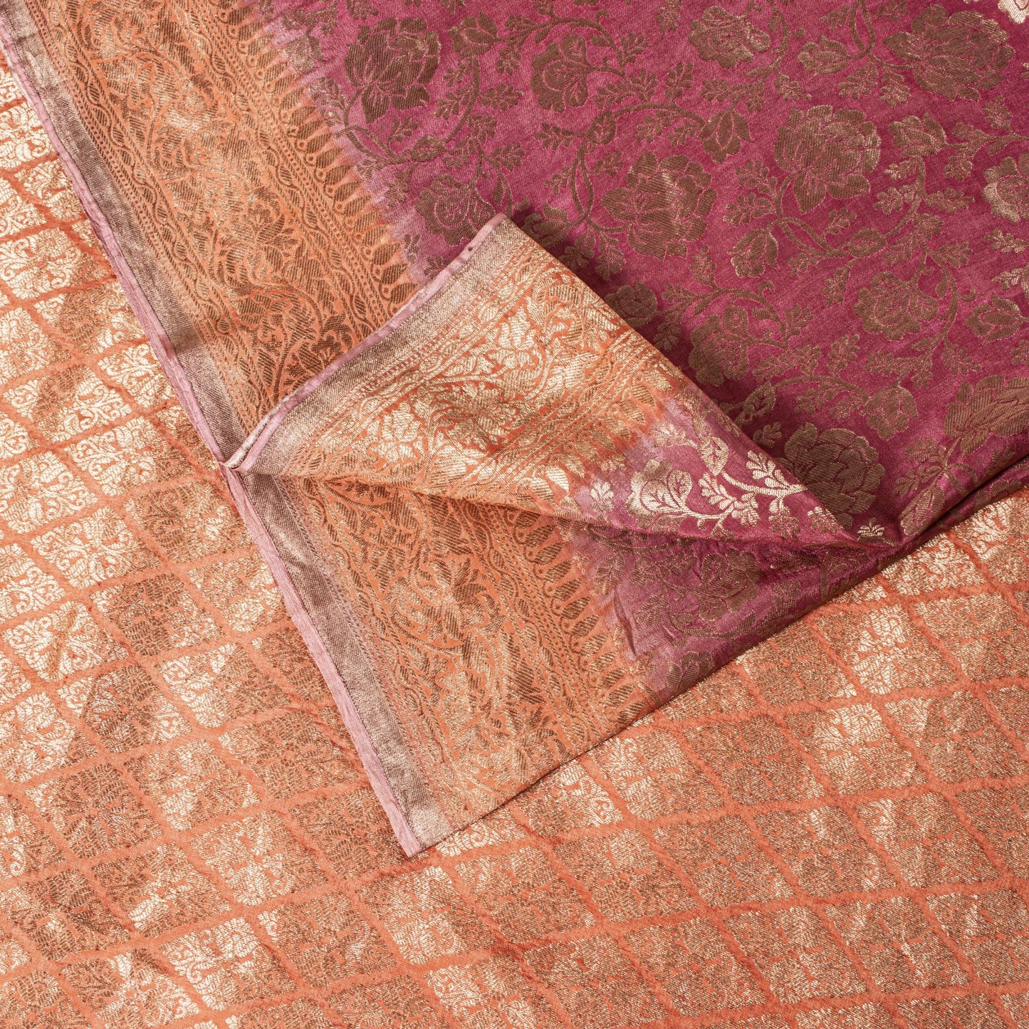 Sanskriti Vintage Saree Pink Soft Pure Silk Brocade Zari Hand Woven Sari 5.5 YD