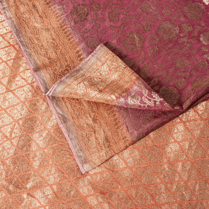 Sanskriti Vintage Saree Pink Soft Pure Silk Brocade Zari Hand Woven Sari 5.5 YD