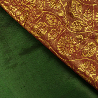 Sanskriti Vintage Saree Green-Red Soft Pure Silk Hand Woven Sari 5.5 Yd Fabric