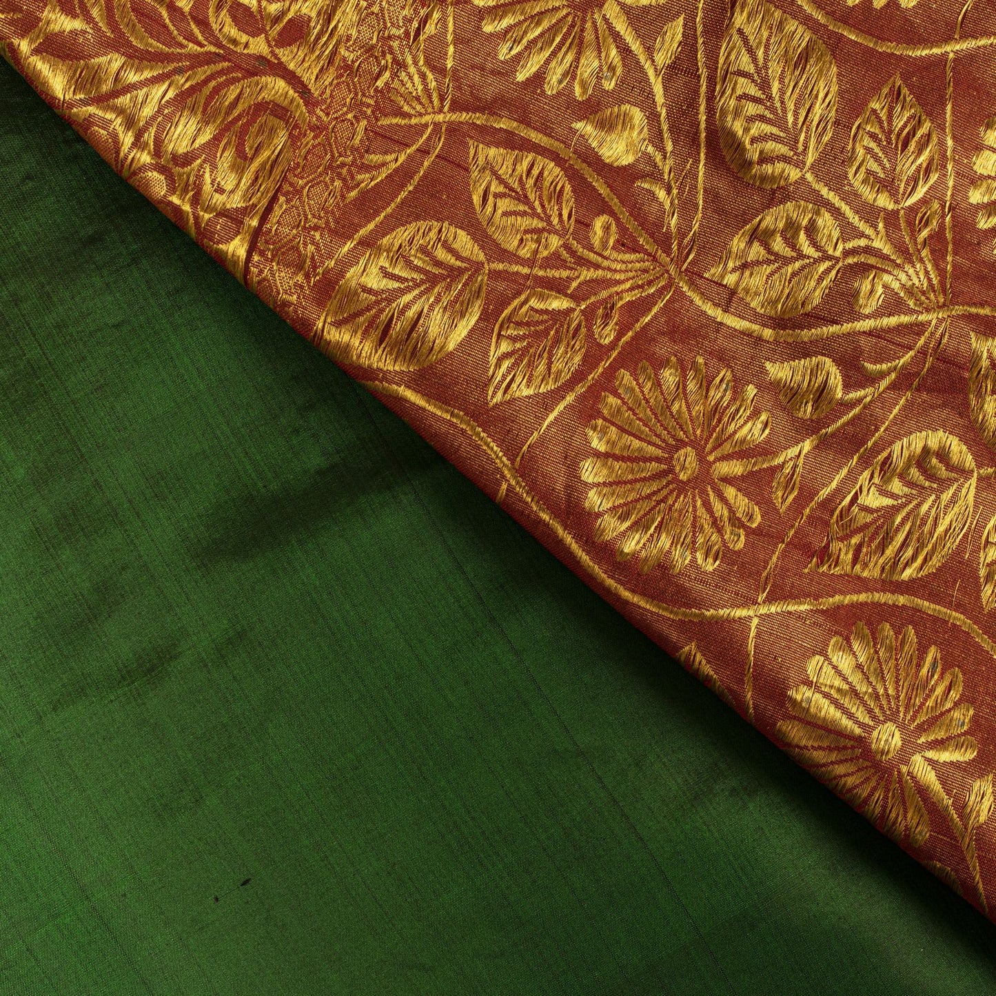 Sanskriti Vintage Saree Green-Red Soft Pure Silk Hand Woven Sari 5.5 Yd Fabric
