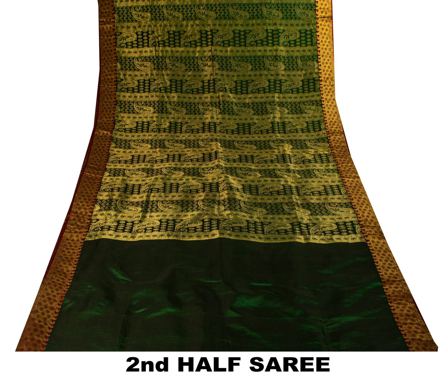 Sanskriti Vintage Saree Green-Red Soft Pure Silk Hand Woven Sari 5.5 Yd Fabric