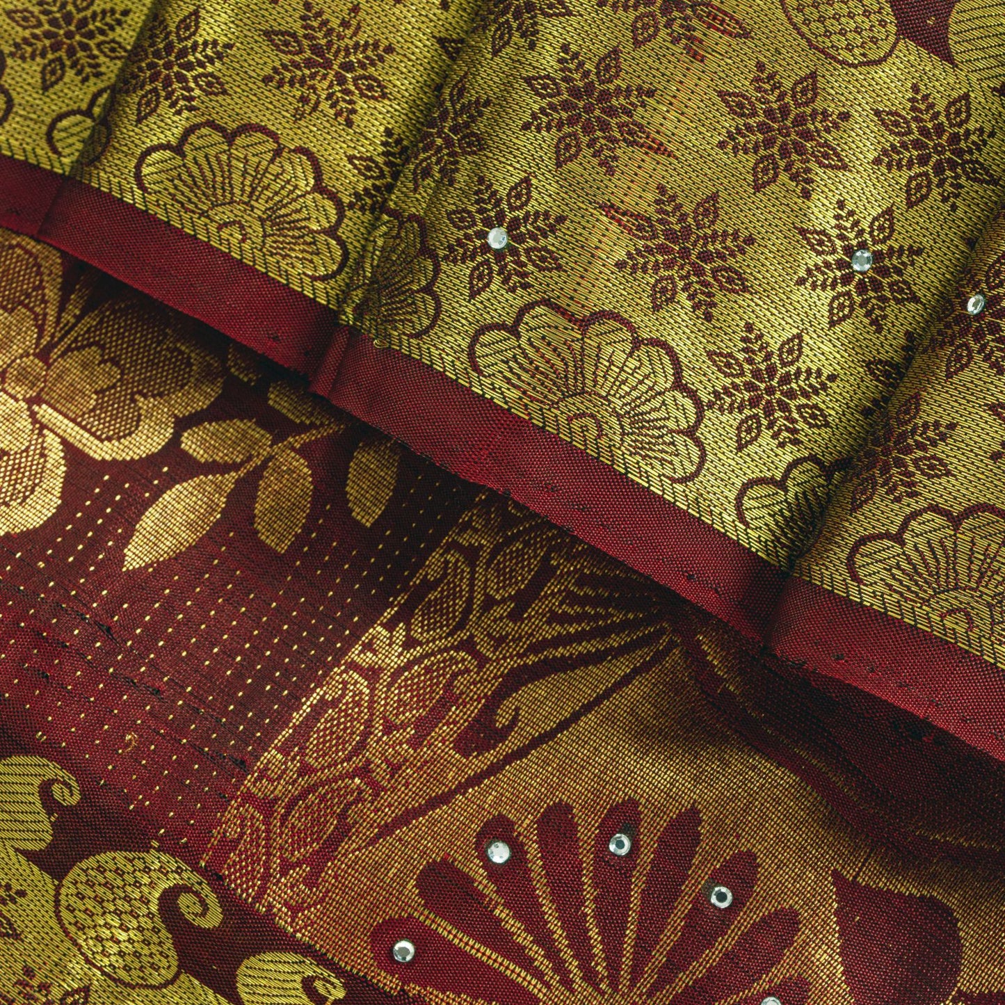 Sanskriti Vintage Saree Green-Red Soft Pure Silk Hand Woven Sari 5.5 Yd Fabric