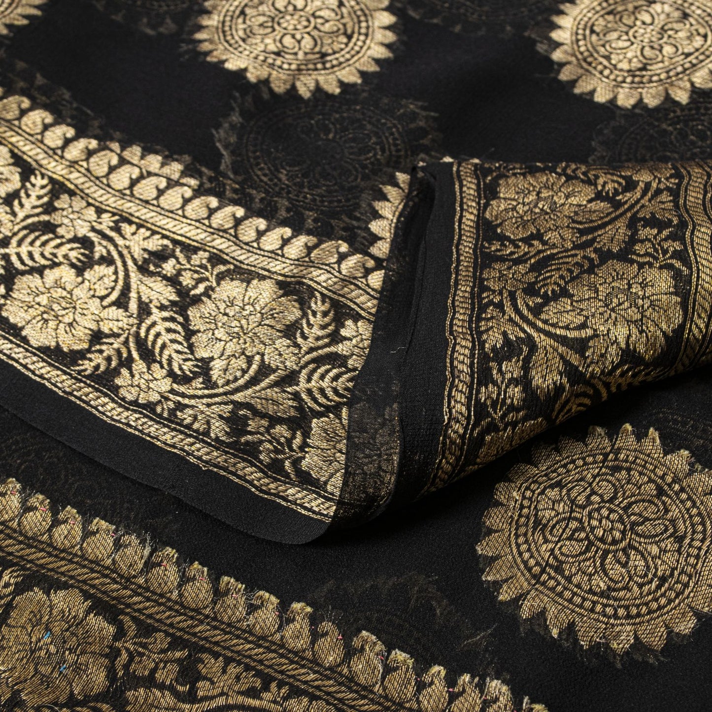Sanskriti Vintage Saree Black Khaddi Pure Georgette Banarasi Brocade Sari 5+YD