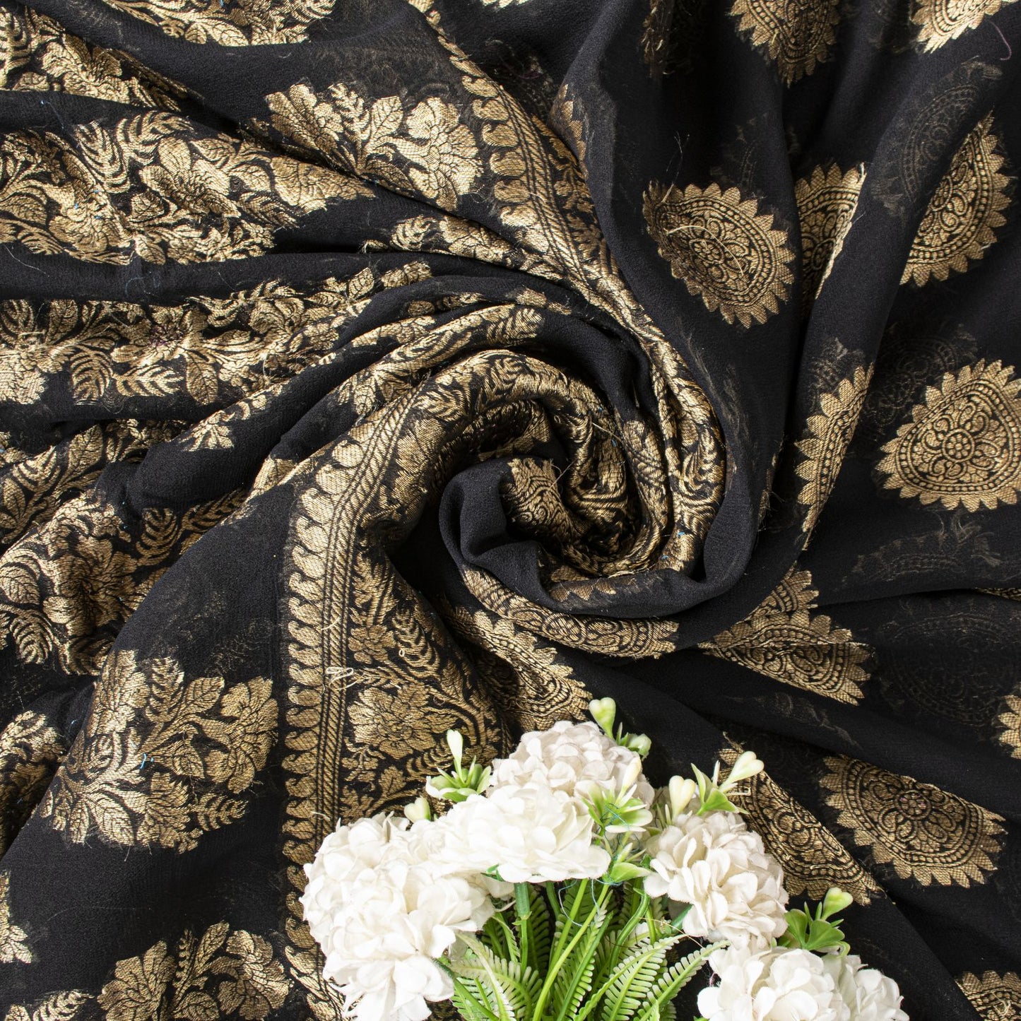 Sanskriti Vintage Saree Black Khaddi Pure Georgette Banarasi Brocade Sari 5+YD