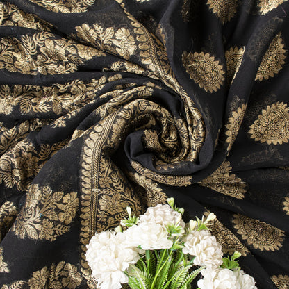 Sanskriti Vintage Saree Black Khaddi Pure Georgette Banarasi Brocade Sari 5+YD