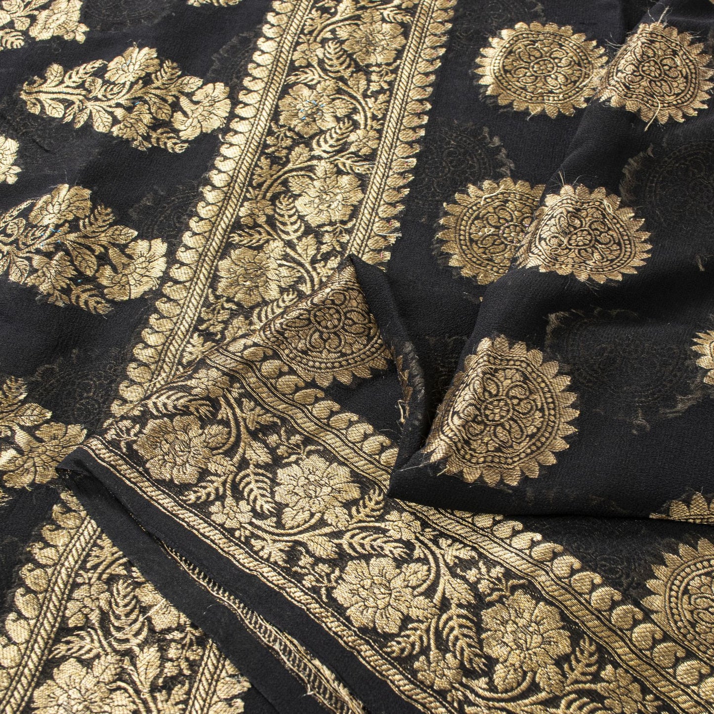 Sanskriti Vintage Saree Black Khaddi Pure Georgette Banarasi Brocade Sari 5+YD