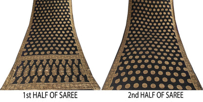 Sanskriti Vintage Saree Black Khaddi Pure Georgette Banarasi Brocade Sari 5+YD