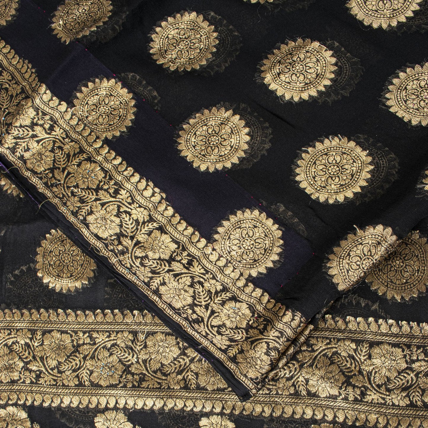 Sanskriti Vintage Saree Black Khaddi Pure Georgette Banarasi Brocade Sari 5+YD