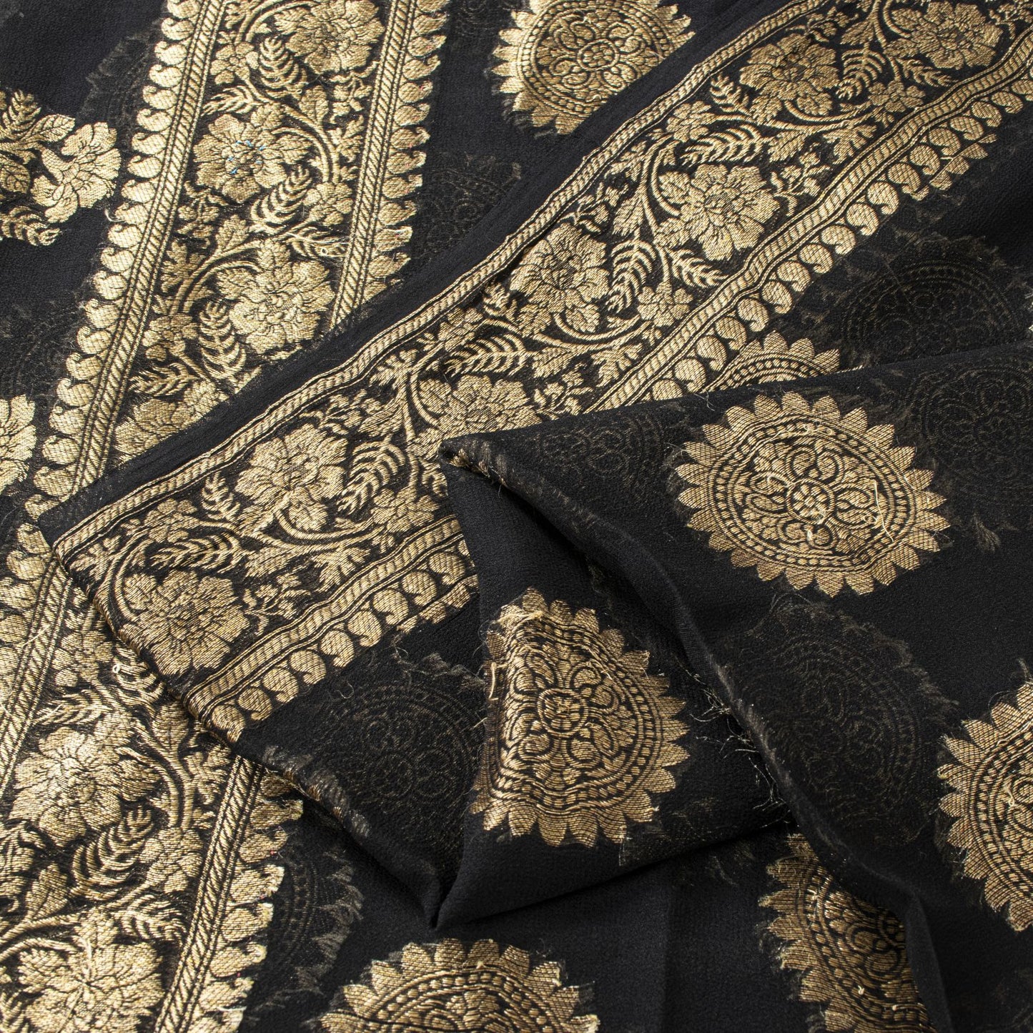 Sanskriti Vintage Saree Black Khaddi Pure Georgette Banarasi Brocade Sari 5+YD