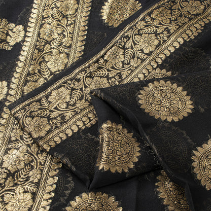 Sanskriti Vintage Saree Black Khaddi Pure Georgette Banarasi Brocade Sari 5+YD