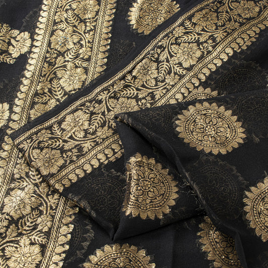 Sanskriti Vintage Saree Black Khaddi Pure Georgette Banarasi Brocade Sari 5+YD