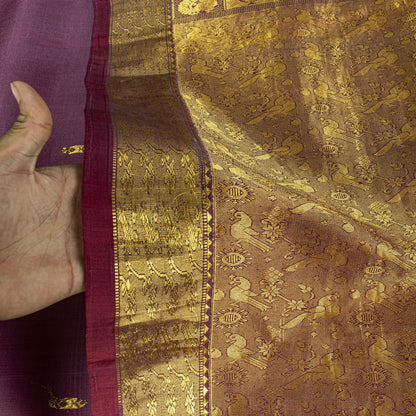 Sanskriti Vintage Saree Wine 100% Pure Silk Peacock Brocade Handwoven Sari 5.5YD