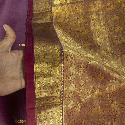 Sanskriti Vintage Saree Wine 100% Pure Silk Peacock Brocade Handwoven Sari 5.5YD