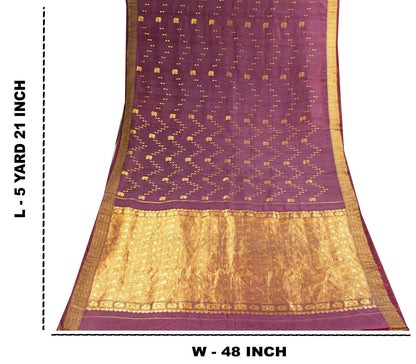 Sanskriti Vintage Saree Wine 100% Pure Silk Peacock Brocade Handwoven Sari 5.5YD
