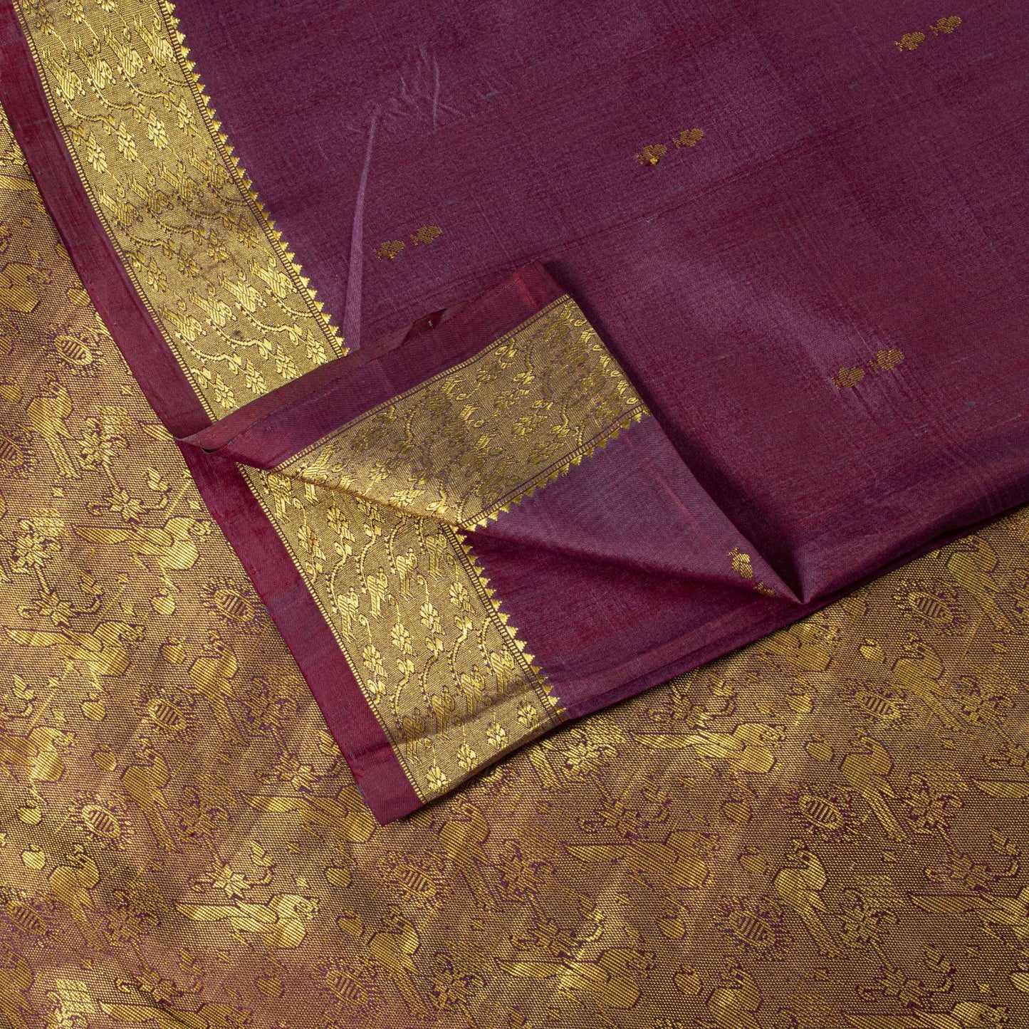 Sanskriti Vintage Saree Wine 100% Pure Silk Peacock Brocade Handwoven Sari 5.5YD