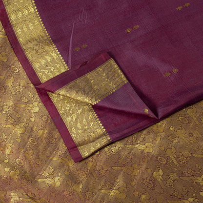 Sanskriti Vintage Saree Wine 100% Pure Silk Peacock Brocade Handwoven Sari 5.5YD