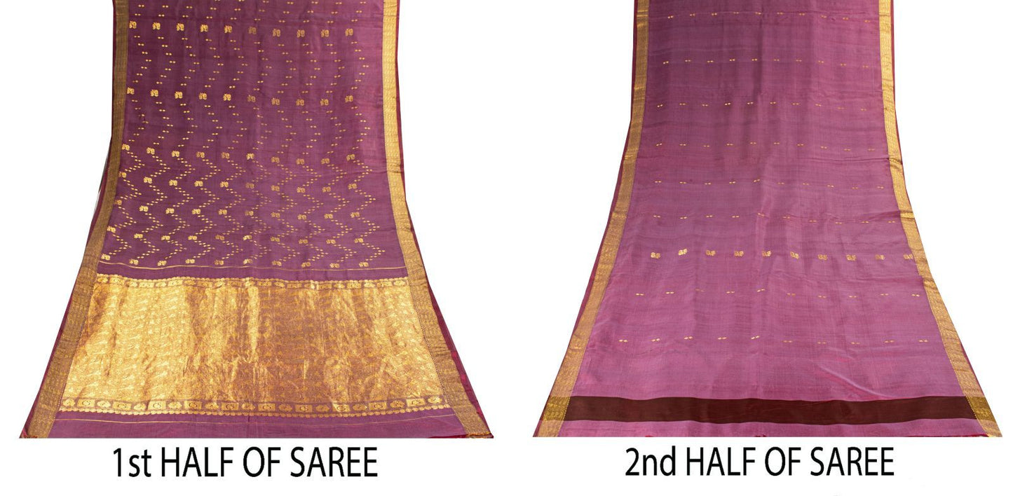Sanskriti Vintage Saree Wine 100% Pure Silk Peacock Brocade Handwoven Sari 5.5YD