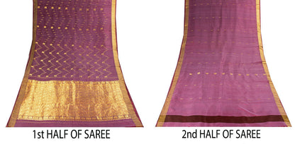 Sanskriti Vintage Saree Wine 100% Pure Silk Peacock Brocade Handwoven Sari 5.5YD