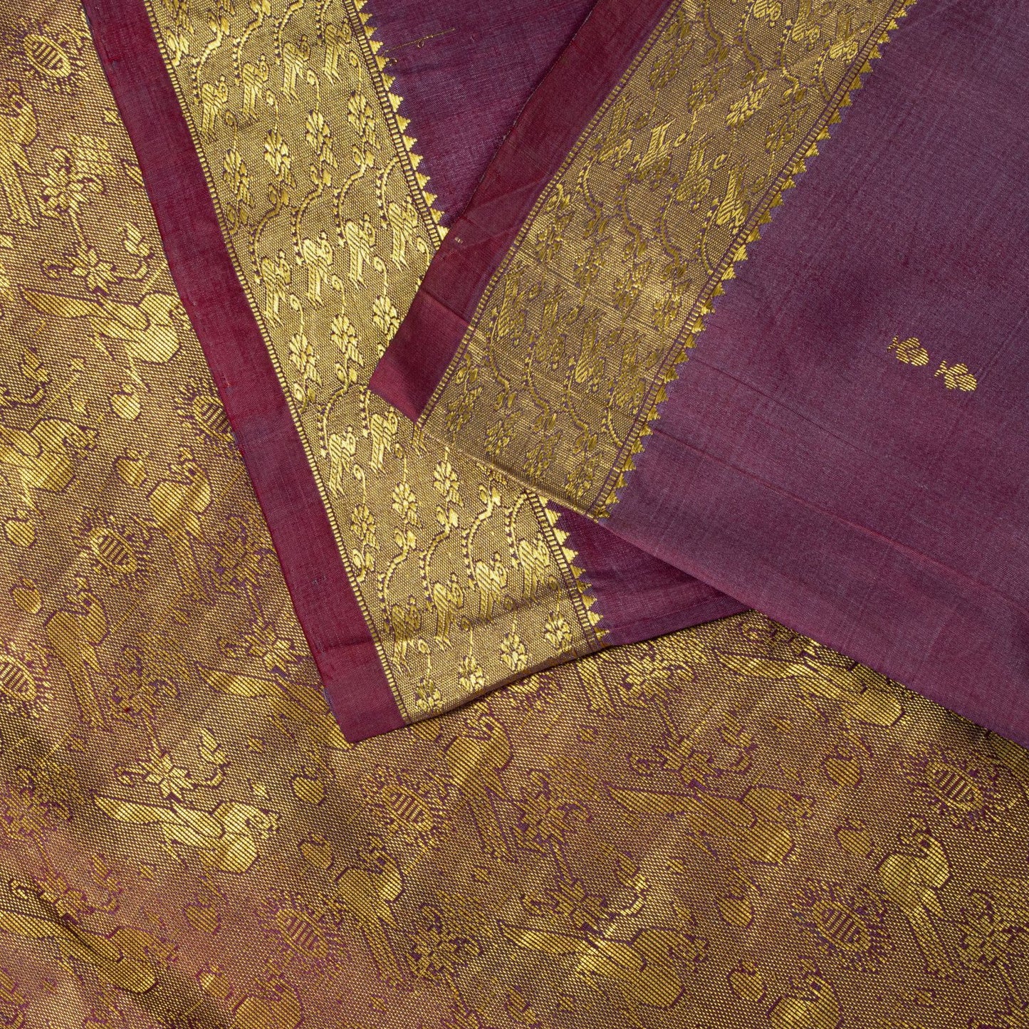 Sanskriti Vintage Saree Wine 100% Pure Silk Peacock Brocade Handwoven Sari 5.5YD