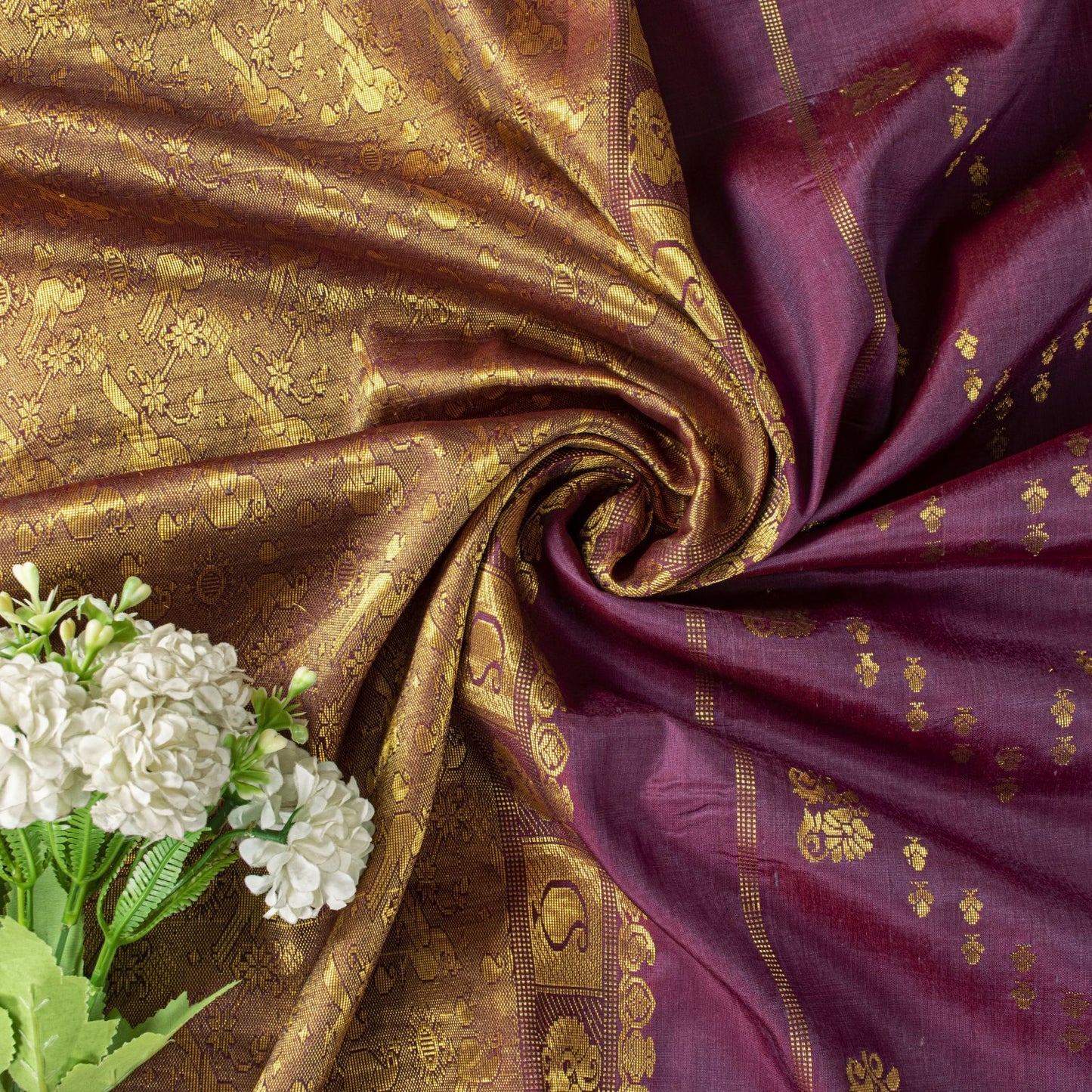 Sanskriti Vintage Saree Wine 100% Pure Silk Peacock Brocade Handwoven Sari 5.5YD