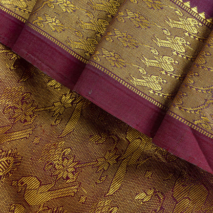 Sanskriti Vintage Saree Wine 100% Pure Silk Peacock Brocade Handwoven Sari 5.5YD