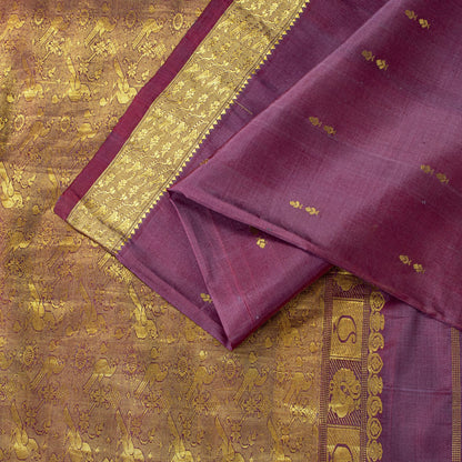 Sanskriti Vintage Saree Wine 100% Pure Silk Peacock Brocade Handwoven Sari 5.5YD