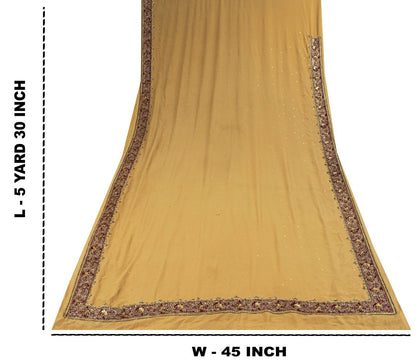 Sanskriti Vintage Saree Beige Georgette Hand Embroidery Zari Zardozi Sari 5.5 YD