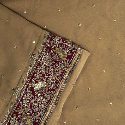 Sanskriti Vintage Saree Beige Georgette Hand Embroidery Zari Zardozi Sari 5.5 YD