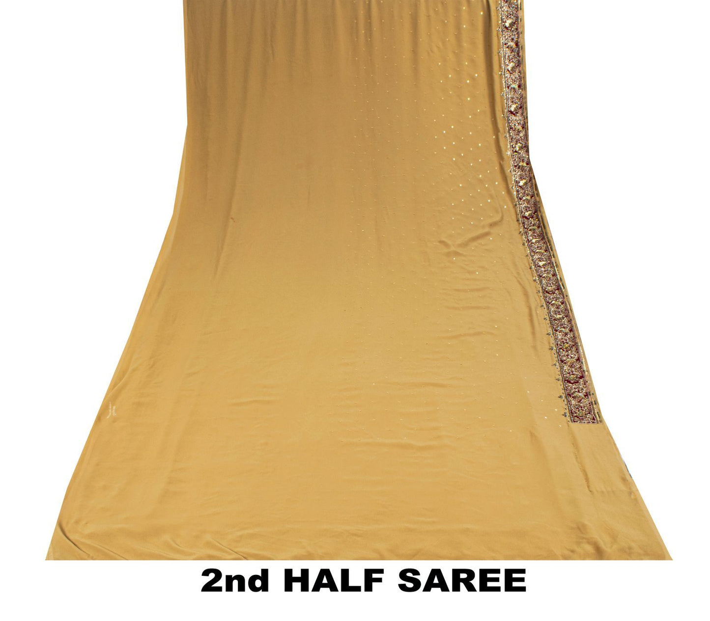 Sanskriti Vintage Saree Beige Georgette Hand Embroidery Zari Zardozi Sari 5.5 YD