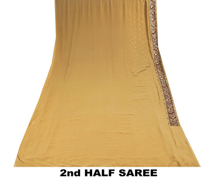 Sanskriti Vintage Saree Beige Georgette Hand Embroidery Zari Zardozi Sari 5.5 YD