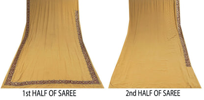 Sanskriti Vintage Saree Beige Georgette Hand Embroidery Zari Zardozi Sari 5.5 YD