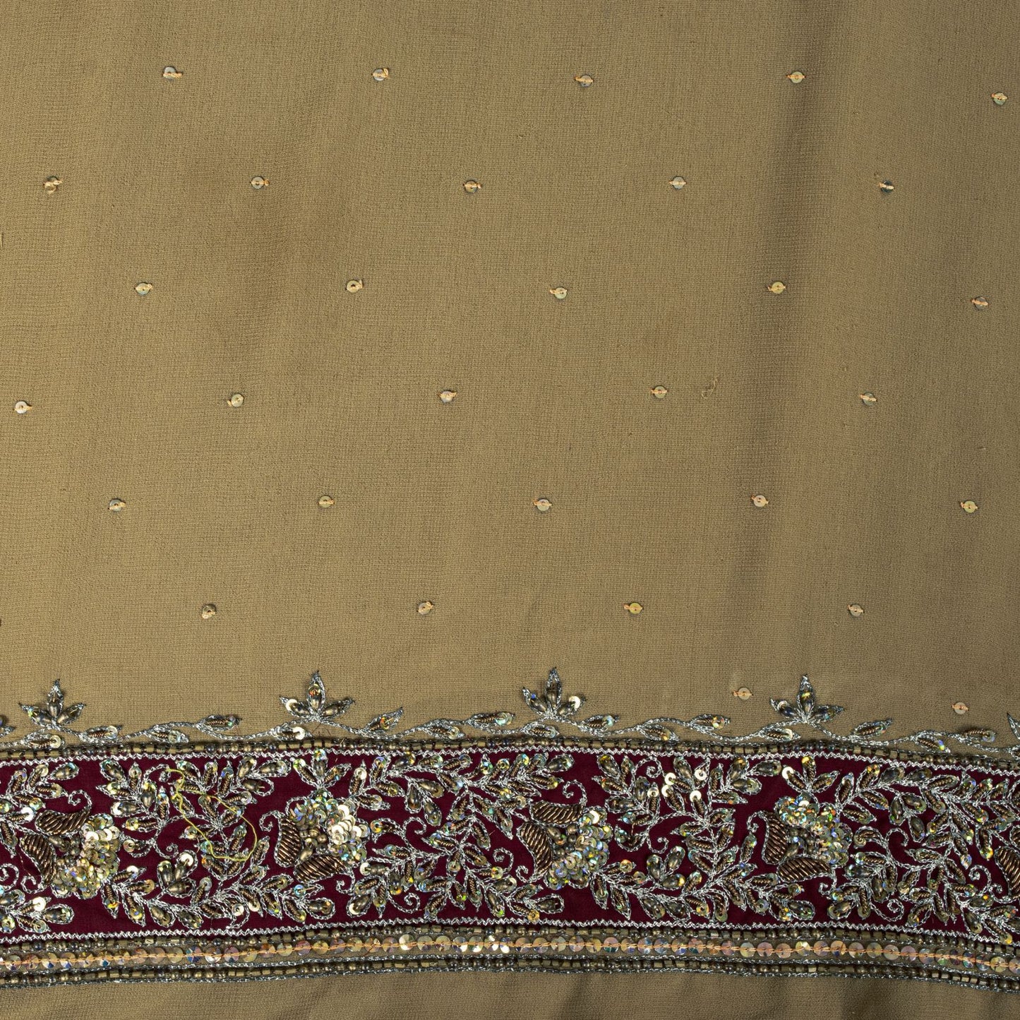 Sanskriti Vintage Saree Beige Georgette Hand Embroidery Zari Zardozi Sari 5.5 YD