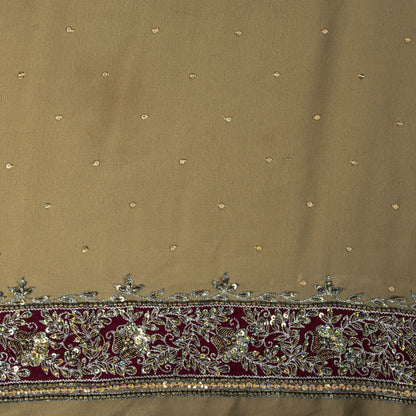Sanskriti Vintage Saree Beige Georgette Hand Embroidery Zari Zardozi Sari 5.5 YD