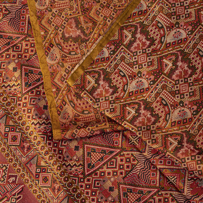 Sanskriti Vintage Brown Pure Silk Saree Hand Woven Banaasi Jamawar Tanchoi Sari