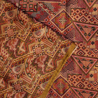 Sanskriti Vintage Brown Pure Silk Saree Hand Woven Banaasi Jamawar Tanchoi Sari